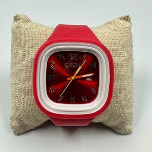 Crow Lush Watch Men Red Square Dial Date Window Silicone Band New Battery